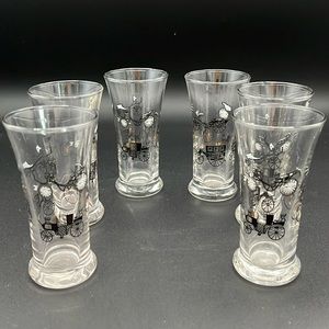 Libbey Cordial Glasses with Vintage Car Design. Set of 6.